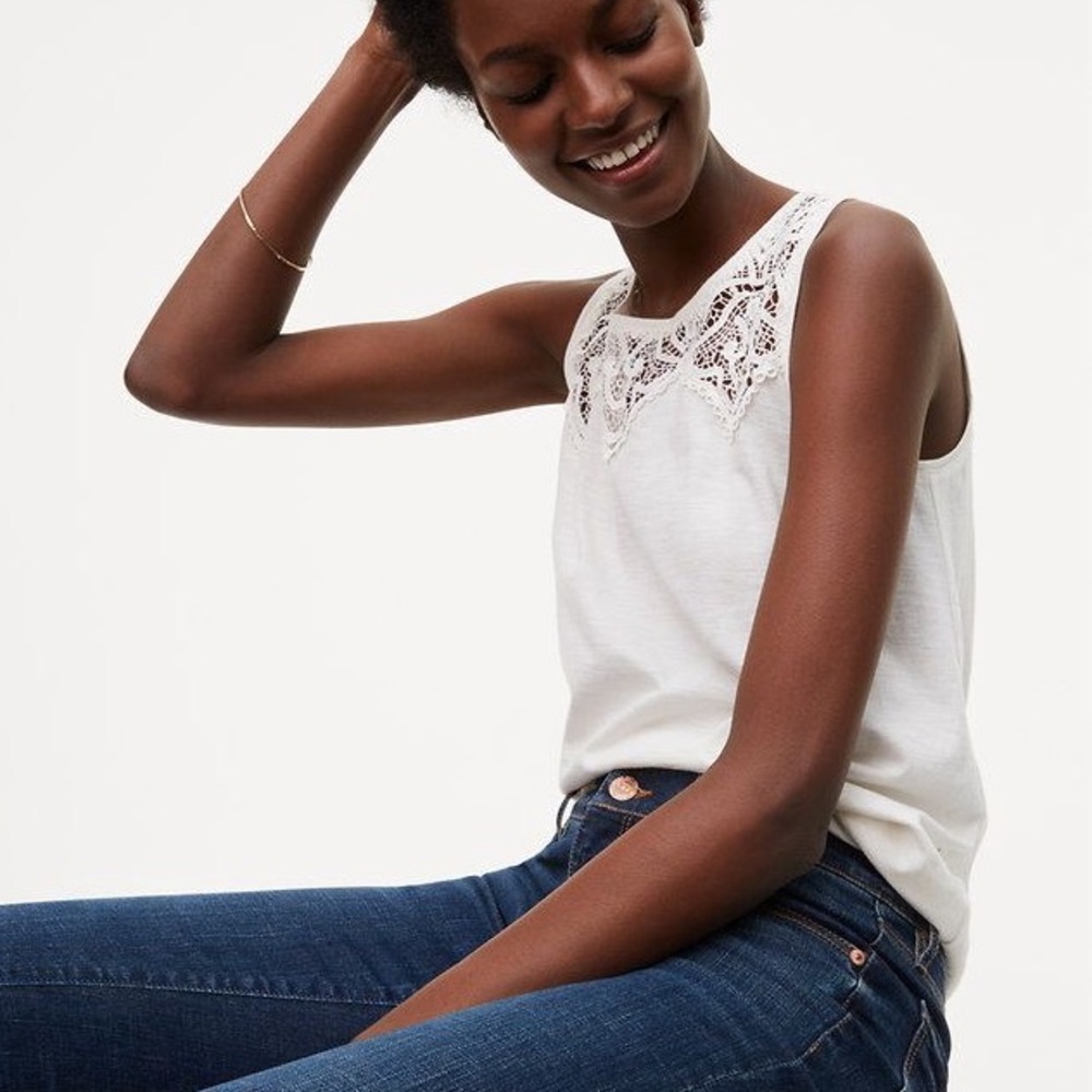 LOFT Scroll Lace Yoke Shell